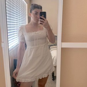 Textured Dot Smocked Square Neck Chiffon Dress